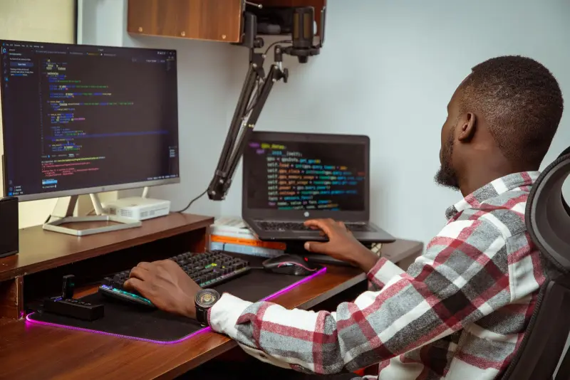 Software developer at a workstation